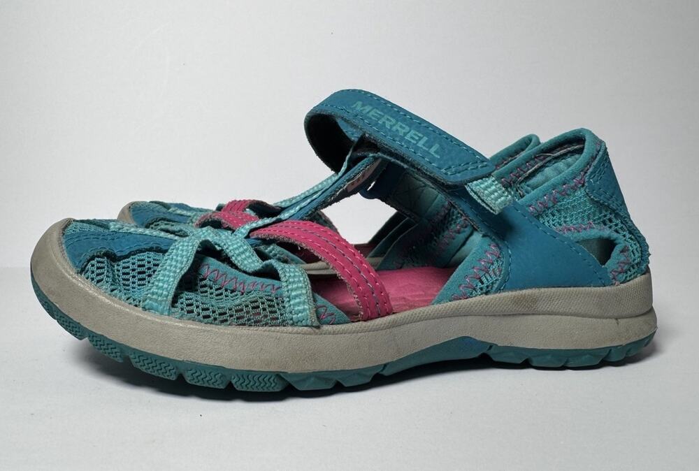 Merrell Girls Sandals Youth Size 1 Teal Pink Sport Hiking Trail Shoes